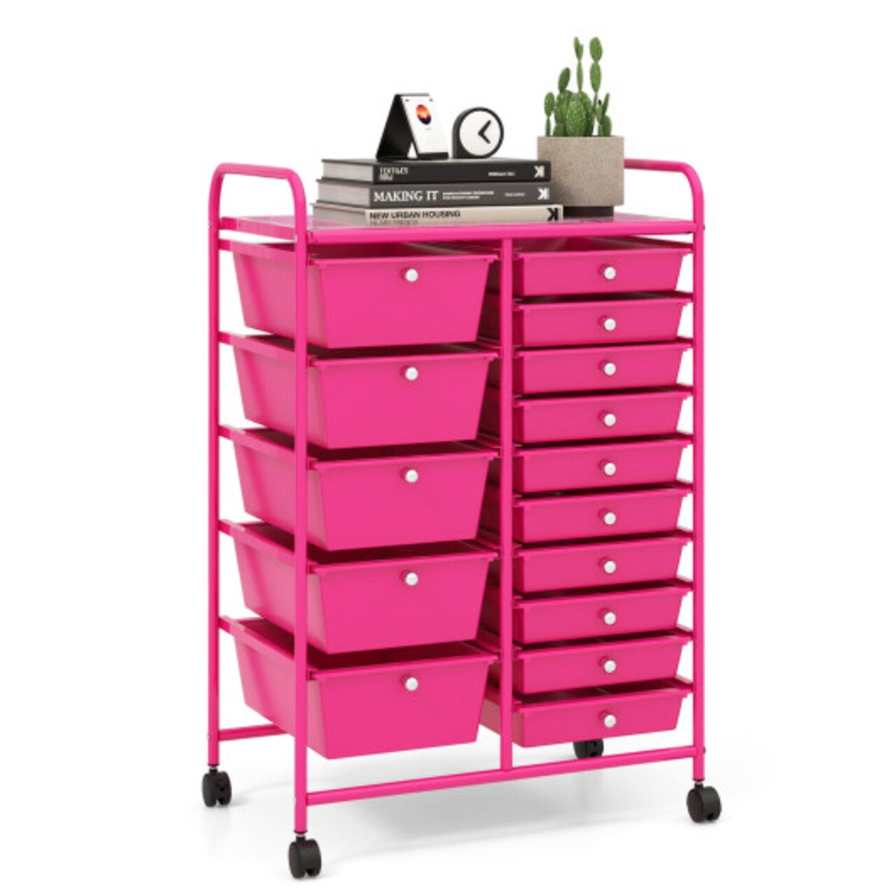 15-Drawers Multi-Use Rolling Storage Organizer Cart with Chrome Finish Steel Frame Perfect for Any Room